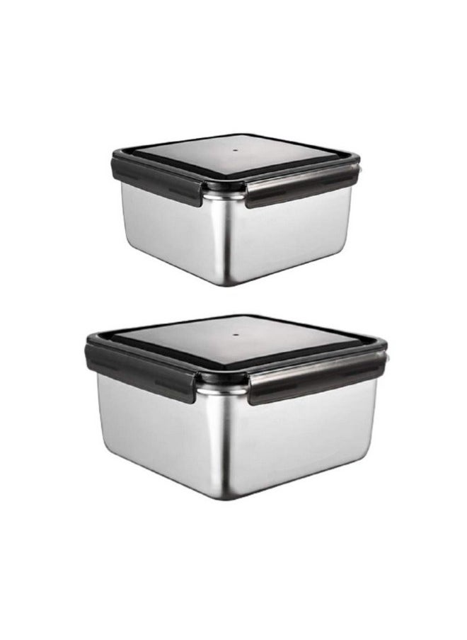 Femora High Steel Square Container Airtight Leakproof Unbreakable Storage Container/Lunch Box - 350 ML_550 ML, Set of 2