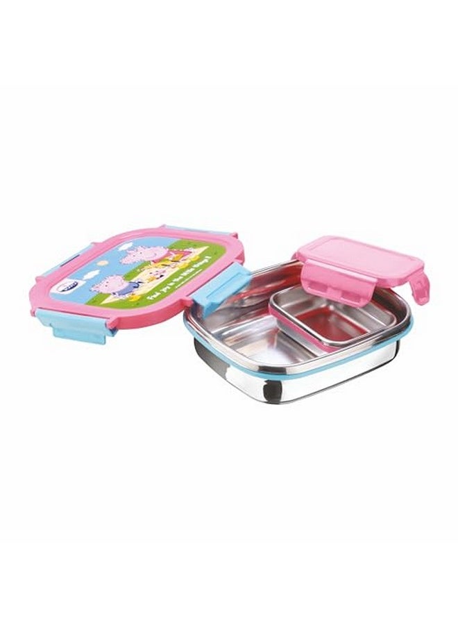 JOYO True Food Small Stainless Steel Lunch Pack 550 ML, with Dabbi 80 ML | Stainless Steel Lunch Box | Lunch Box with Snap Lock | Perfect for School, College & Office | Peppa Pig