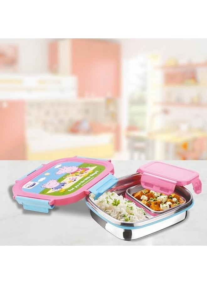 JOYO True Food Small Stainless Steel Lunch Pack 550 ML, with Dabbi 80 ML | Stainless Steel Lunch Box | Lunch Box with Snap Lock | Perfect for School, College & Office | Peppa Pig