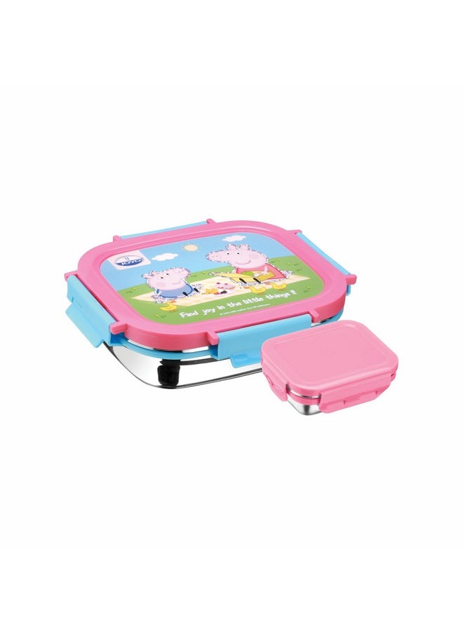 JOYO True Food Small Stainless Steel Lunch Pack 550 ML, with Dabbi 80 ML | Stainless Steel Lunch Box | Lunch Box with Snap Lock | Perfect for School, College & Office | Peppa Pig