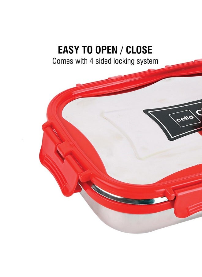 CELLO Click it Steel Insulated Lunch Box, Big, 1024ml, Red | 2 Container Tiffin for Adults | Snacks Tiffin for Kids with Veg Box | Leak-Proof & Unbreakable Lid | Ideal for Office, School, College