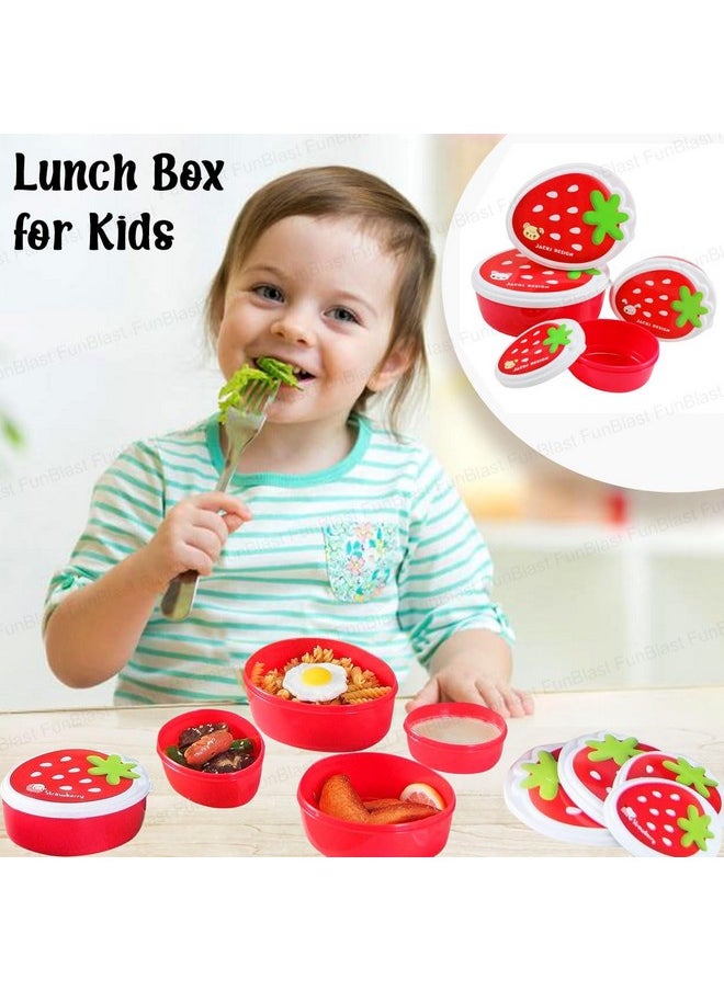 FunBlast Strawberry Shape Lunch Box for Kids Set of 4 Pc Plastic Lunch Box, Tiffin Box, Lunch Box for Kids, Lunch Box for Boys, Girls, School, Travel, Picnic, Office (Multicolor) - 500 Ml