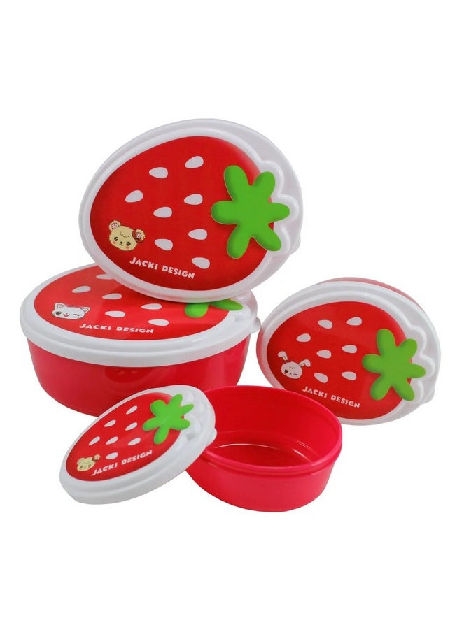 FunBlast Strawberry Shape Lunch Box for Kids Set of 4 Pc Plastic Lunch Box, Tiffin Box, Lunch Box for Kids, Lunch Box for Boys, Girls, School, Travel, Picnic, Office (Multicolor) - 500 Ml