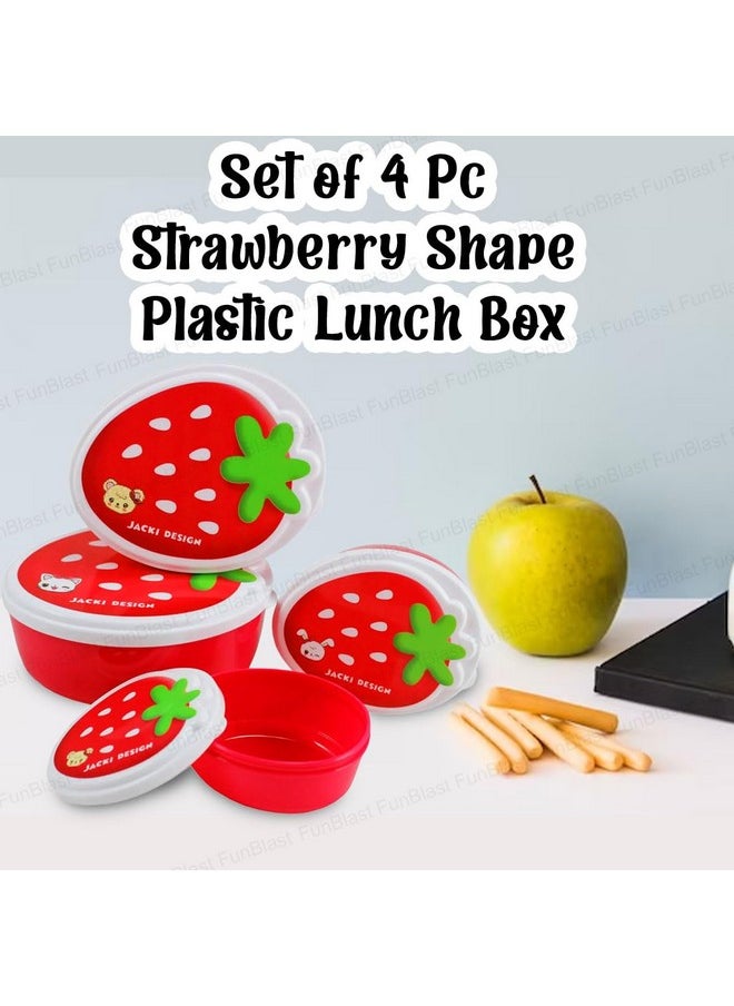 FunBlast Strawberry Shape Lunch Box for Kids Set of 4 Pc Plastic Lunch Box, Tiffin Box, Lunch Box for Kids, Lunch Box for Boys, Girls, School, Travel, Picnic, Office (Multicolor) - 500 Ml