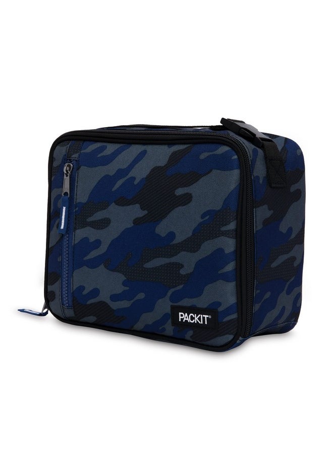 PackIt Freezable Classic Lunch Box, Sporty Camo Charcoal Navy, Built with EcoFreeze Technology, Collapsible, Reusable, Zip Closure With Zip Front Pocket and Buckle Handle, Desgined for Lunches