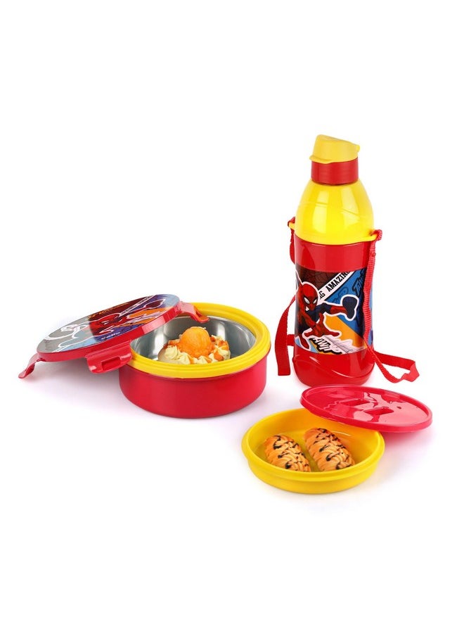 CELLO Tiffy Spiderman Gift Set Insulated Lunch Box & Water Bottle for Kids | Tiffin Box 460 ml, Water Bottle 400 ml, Red & Yellow | Leak Proof | Easy to Clean | Ideal for School, Picnic