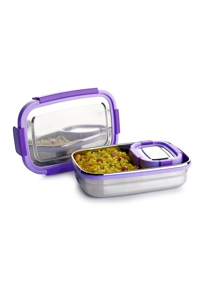 GANESH Shine Stainless Steel Airtight Leak-Proof Lunch Box for Office, School, Picnic - 900 ml - Purple