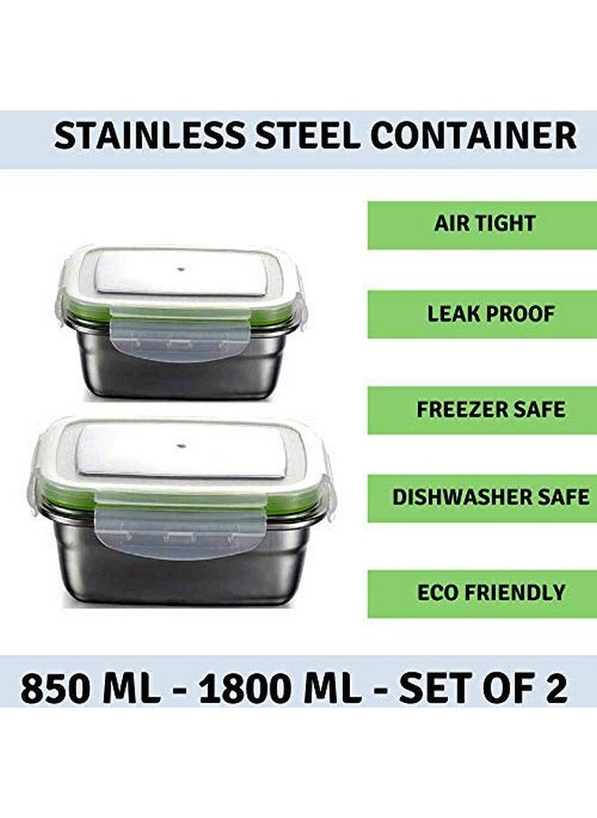 Femora Lunch Box High Steel Rectangle Heavy Duty Airtight Leakproof Unbreakable Storage Container with Lock Lid Lunch Box for Office-College-School, Lunch Box - 850 ml/gm,1800 ml/gm, Set of 2