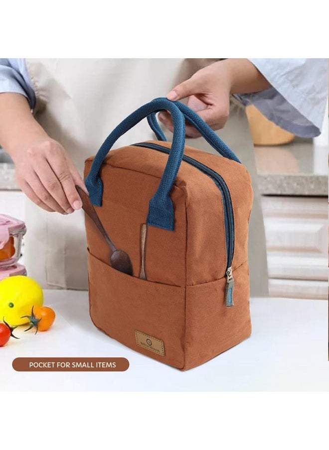 Yellow Weaves 100% Cotton Canvas Lunch Bag Reusable and Washable, Eco-Friendly Lunch Bag, Leakproof Keeps Hot & Cold, Lunch Bag for Men Women Kids Office Picnic School, (Big Size - Brown)