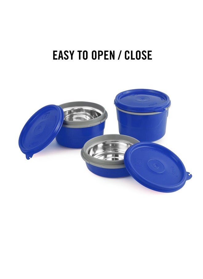 CELLO MF Hot Wave Stainless Steel 3 Container Lunch Box with Soft Fabricated Bag, 225ml, 375ml and 550ml, Blue