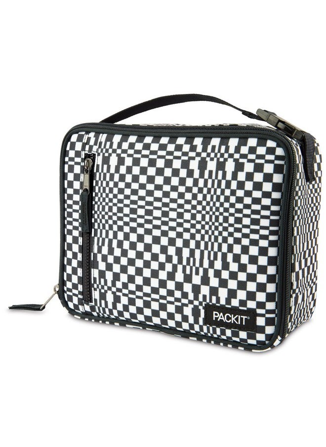 PackIt Freezable Classic Lunch Box, Checked Out, Built with EcoFreeze Technology, Collapsible, Reusable, Zip Closure With Zip Front Pocket and Buckle Handle, Perfect for School Lunches