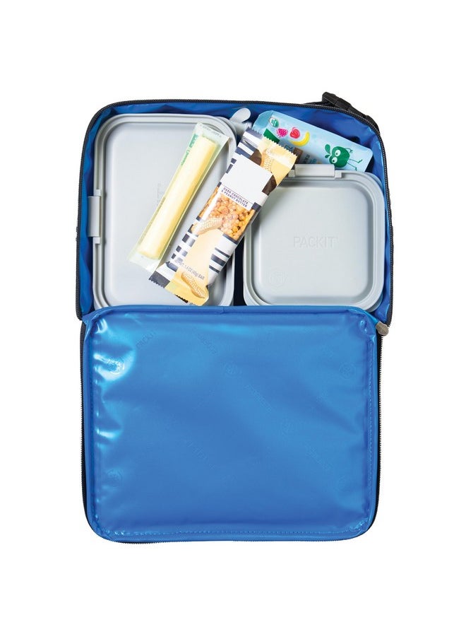 PackIt Freezable Classic Lunch Box, Checked Out, Built with EcoFreeze Technology, Collapsible, Reusable, Zip Closure With Zip Front Pocket and Buckle Handle, Perfect for School Lunches