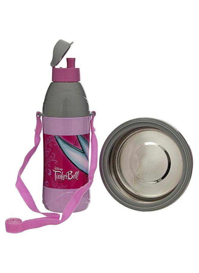 CELLO Tiffy Tinker Bell Gift Set Insulated Lunch Box & Water Bottle for Kids | Tiffin Box 460 ml, Water Bottle 400 ml, Pink & Grey | Leak Proof | Easy to Clean | Ideal for School, Picnic