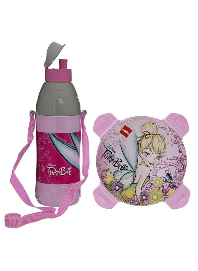 CELLO Tiffy Tinker Bell Gift Set Insulated Lunch Box & Water Bottle for Kids | Tiffin Box 460 ml, Water Bottle 400 ml, Pink & Grey | Leak Proof | Easy to Clean | Ideal for School, Picnic