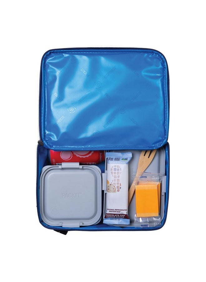 PackIt Freezable Classic Lunch Box, True Blue, Built with EcoFreeze® Technology, Collapsible, Reusable, Zip Closure With Front Pocket and Buckle Handle, For Work Lunches and Fresh Lunch On the Go