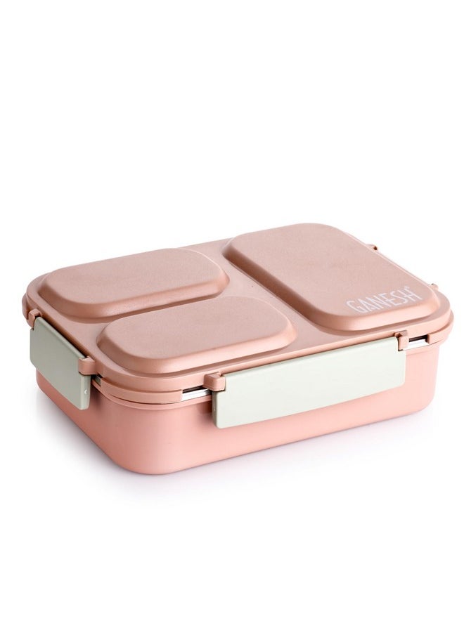 Ganesh Stainless Steel 3 Compartment Insulated Lunch Box for School & Office, Airtight Leak-Proof, Unbreakable Lid 1Ltr