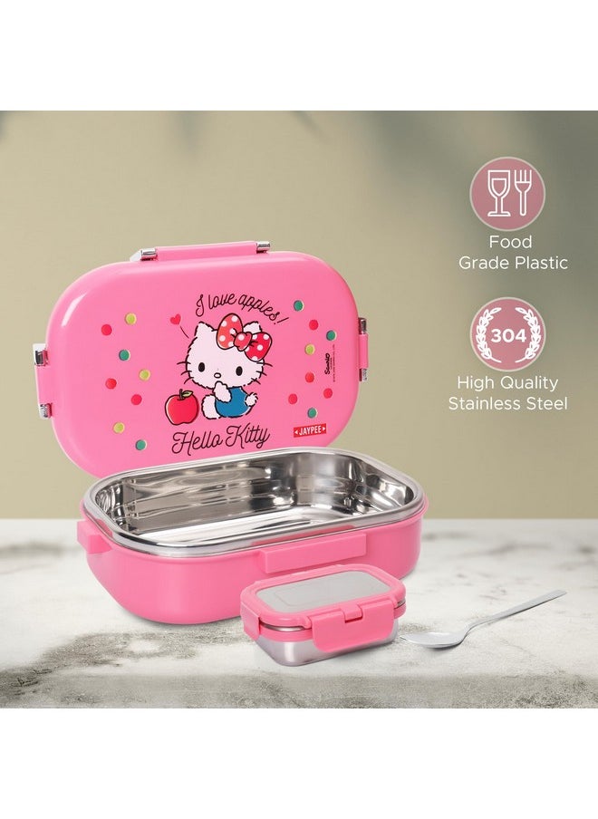 JAYPEE Missteel Hello Kitty Lunch Box Plastic with Inner Stainless Steel Lunch Box for Kids School Girls, Picnic Airtight Leak- Proof Tiffin Box 650 ml,Pink