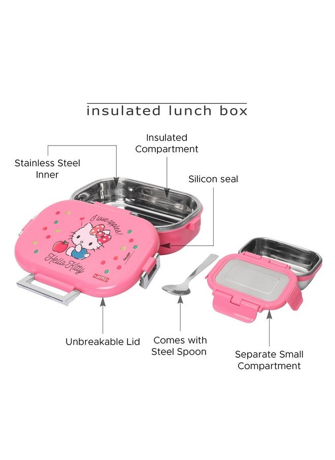 JAYPEE Missteel Hello Kitty Lunch Box Plastic with Inner Stainless Steel Lunch Box for Kids School Girls, Picnic Airtight Leak- Proof Tiffin Box 650 ml,Pink