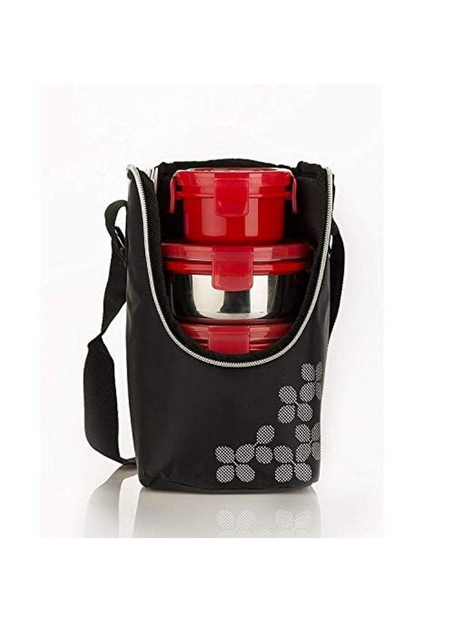 CELLO MF Click Stainless Steel Leakproof Lunch Box Set with Bag, 4 Containers - 300ml x 3 & 140ml, Red