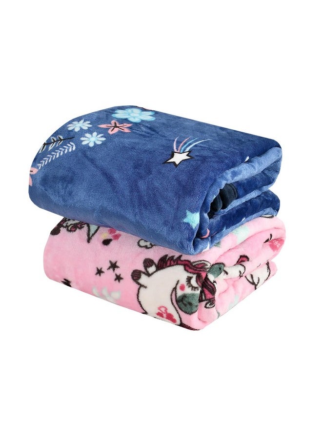 All Season Ultra Soft Kids Ac Blanket/Baby Wrapper/Flannel Baby Blanket For 0-6 Yrs Kids (110X150Cm, Pack Of 2, Pink Blue)