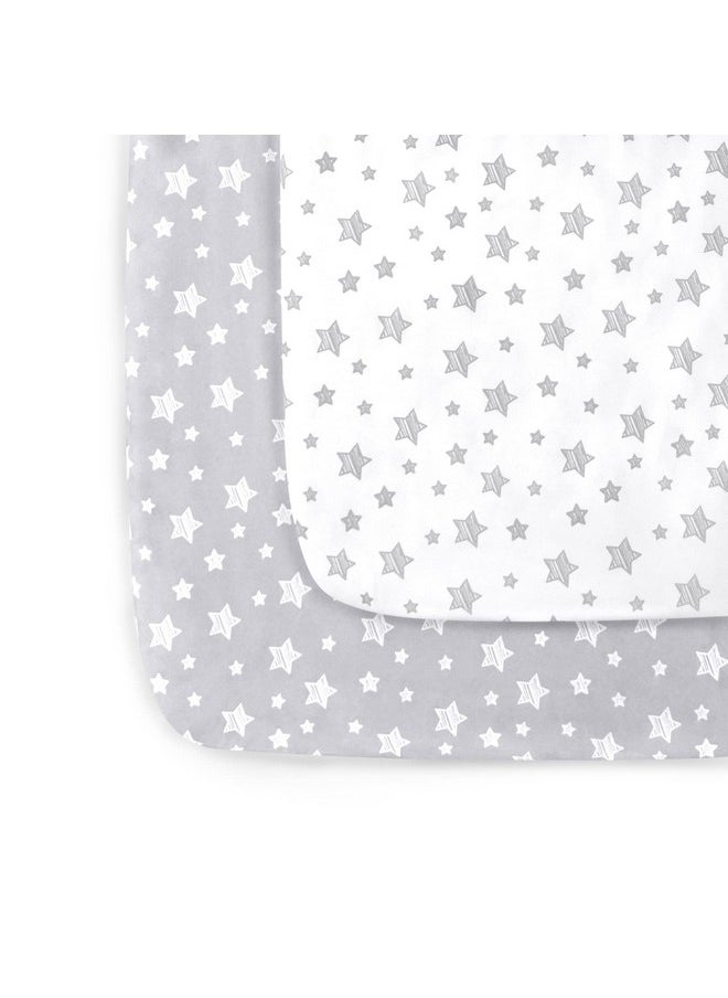 Mini Crib Sheets, 2 Pack Pack and Play Sheets, Stretchy Playard Fitted Sheet, Compatible with Graco Pack n Play, Soft and Breathable Material, Grey & White