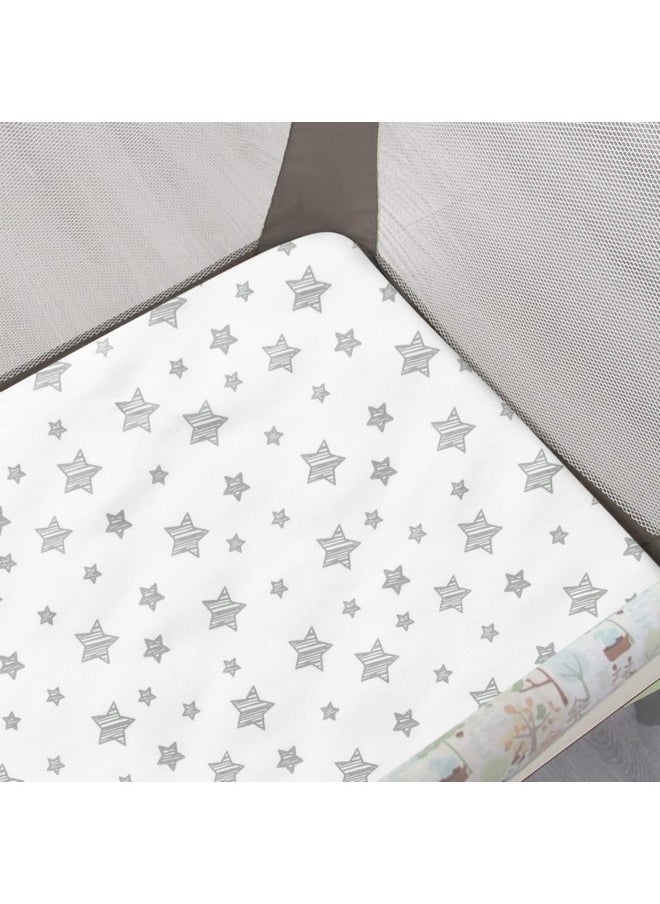 Mini Crib Sheets, 2 Pack Pack and Play Sheets, Stretchy Playard Fitted Sheet, Compatible with Graco Pack n Play, Soft and Breathable Material, Grey & White