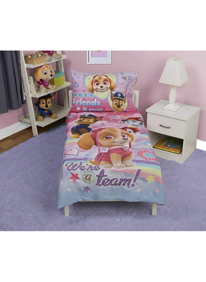 Paw Patrol Skye We're A Team 4 Piece Toddler Bedding Set - Includes Comforter, Sheet Set - Fitted + Top Sheet + Reversible Pillow Case for Girls Bed, Pink