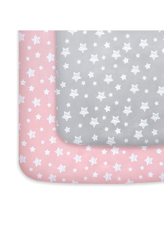 Pack and Play Sheets Girl, Mini Crib Sheets, Stretchy Pack n Play Playard Fitted Sheet, Compatible with Graco Pack n Play, Soft and Breathable Material, Grey & Pink