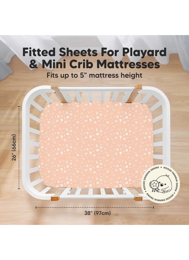 Pack and Play Sheets Fitted, 2-Pack Mini Crib Sheets - Pack N Play Sheets, Fitted Crib Sheet for Pack and Play Mattress, Playard Baby Crib Sheets, Crib Sheets Neutral for Boys, Girls (Butterflies)