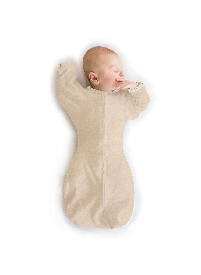 SwaddleDesigns Transitional Swaddle Sack with Arms Up Half-Length Sleeves and Mitten Cuffs, Medium, 3-6 Months, 14-21 lb, Heathered Oatmeal (Arms Up Swaddle, Transition Swaddle Sleep Sack)