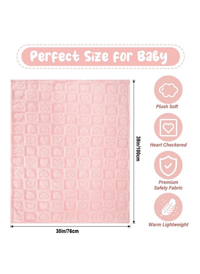 Plush Soft with Heart Checkered Baby Blanket,Fleece Infant Toddler Blankets for Girls Boys,Warm Lightweight Breathable Newborn Receiving Blankets for Crib Stroller 30