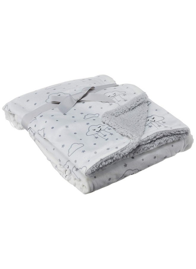 Hudson Baby Unisex Baby Plush Mink and Sherpa Blanket, Gray Clouds, One Size