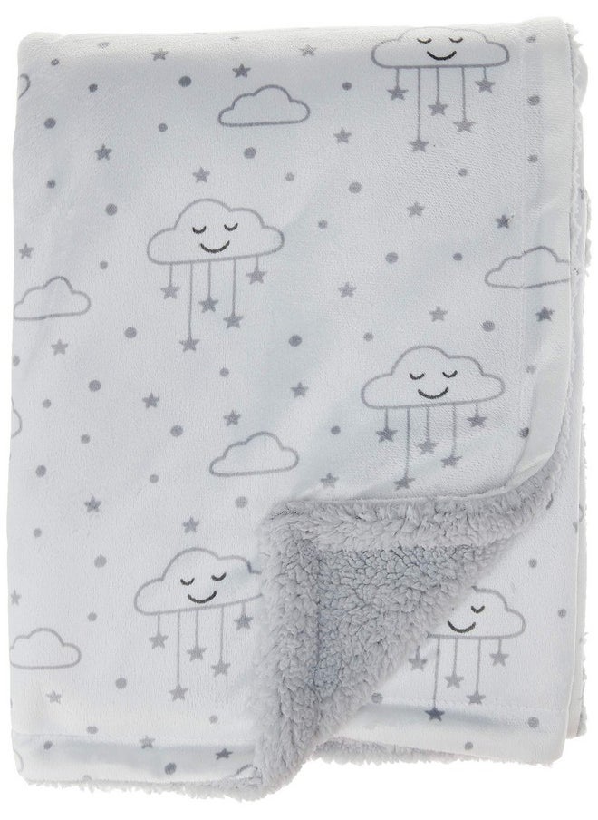 Hudson Baby Unisex Baby Plush Mink and Sherpa Blanket, Gray Clouds, One Size