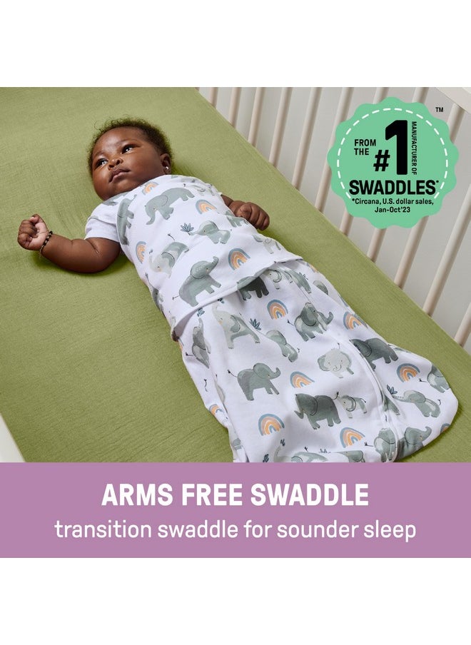 Ingenuity by SwaddleMe Arms Free Convertible Baby Swaddle, Size 3-6 Months, 14-18 Pounds, Arms Swaddled in or Out, 1.0 TOG - Happy Elephant