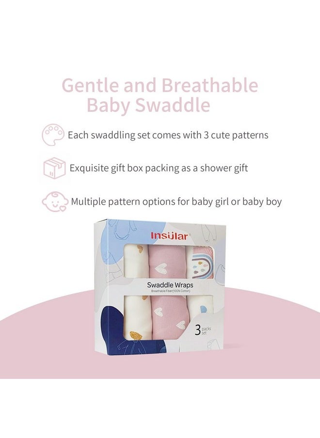 insular Baby Swaddle Wrap, Swaddle Blanket for Newborn and Infant, Adjustable Swaddle Set for Boy and Girl, Soft Cotton Baby Sleep Sack 3 Pack (Small(0-3 Month), Rainbow)