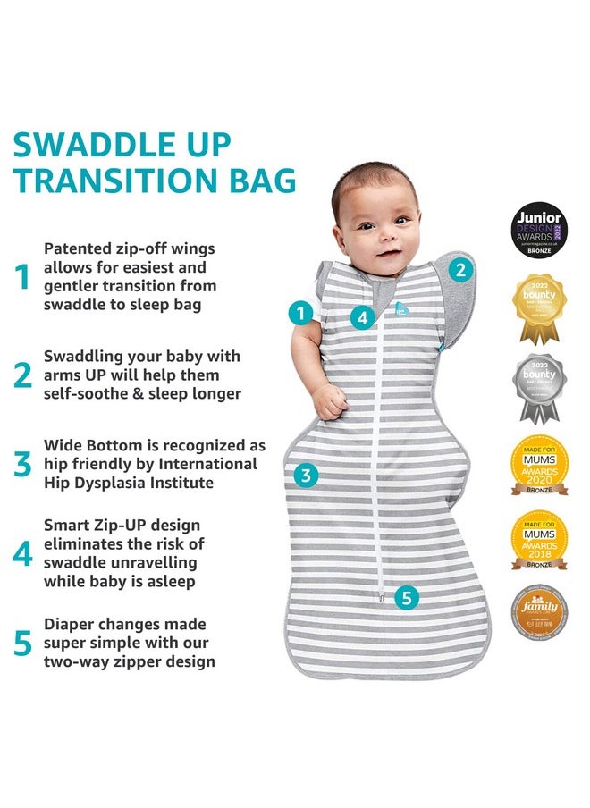 Love to Dream Swaddle Up Transition Swaddle, Patented Zip-Off Wings, Gently Help Baby Transition from Being Swaddled to Arms Free When Showing Signs of Rolling, 1.0 TOG, 13-19 lbs, Gray