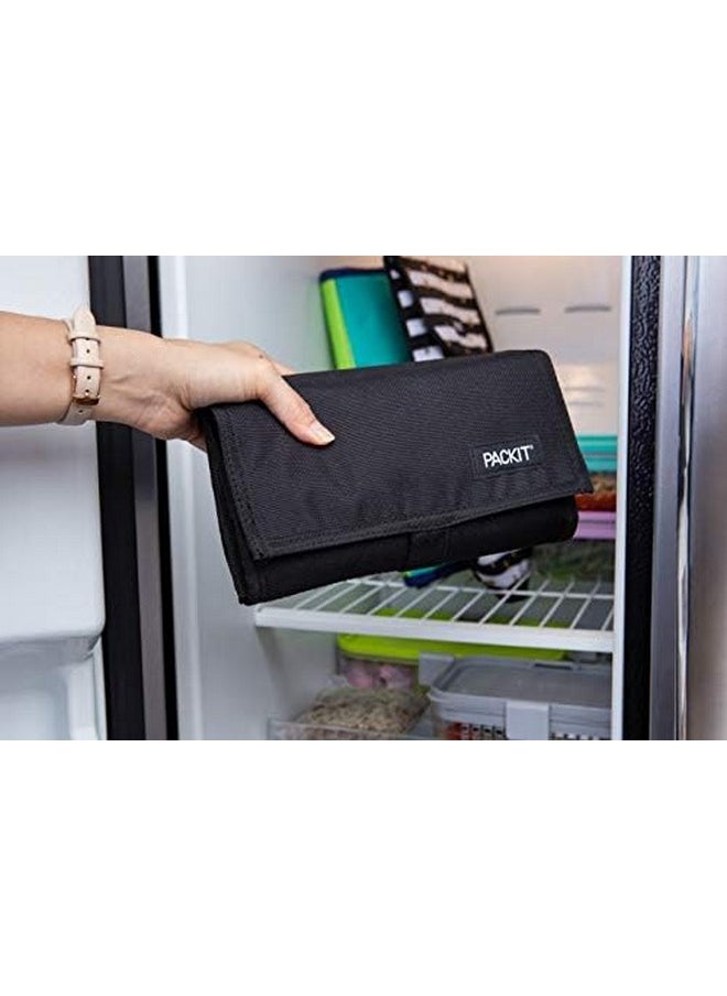 PackIt Freezable Lunch Bag, Black, Built with EcoFreeze Technology, Foldable, Reusable, Zip and Velcro Closure with Buckle Handle, Perfect for School and Office Lunches