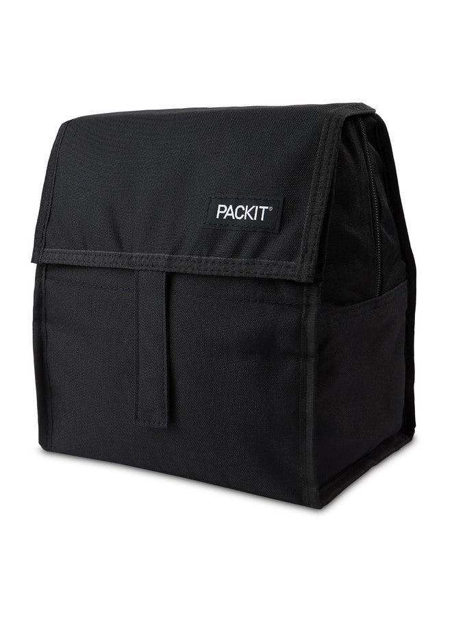 PackIt Freezable Lunch Bag, Black, Built with EcoFreeze Technology, Foldable, Reusable, Zip and Velcro Closure with Buckle Handle, Perfect for School and Office Lunches