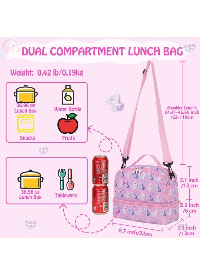 Lunch Bag for Girls, Insulated Lunch Box Cute Thermal Lunch Tote Bag with Dual Compartment and Removable Shoulder Strap,Pink Unicorn VONXURY