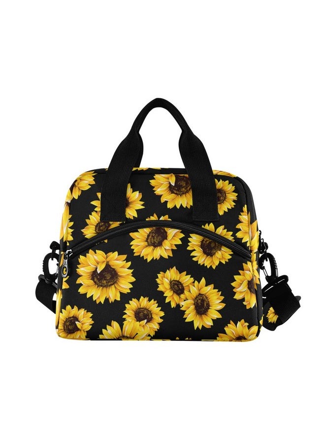 Qilmy Sunflower Lunch Bag Insulated Cooler Lunch Tote Bag with Adjustable Shoulder Strap for Office Work School Picnic Travel