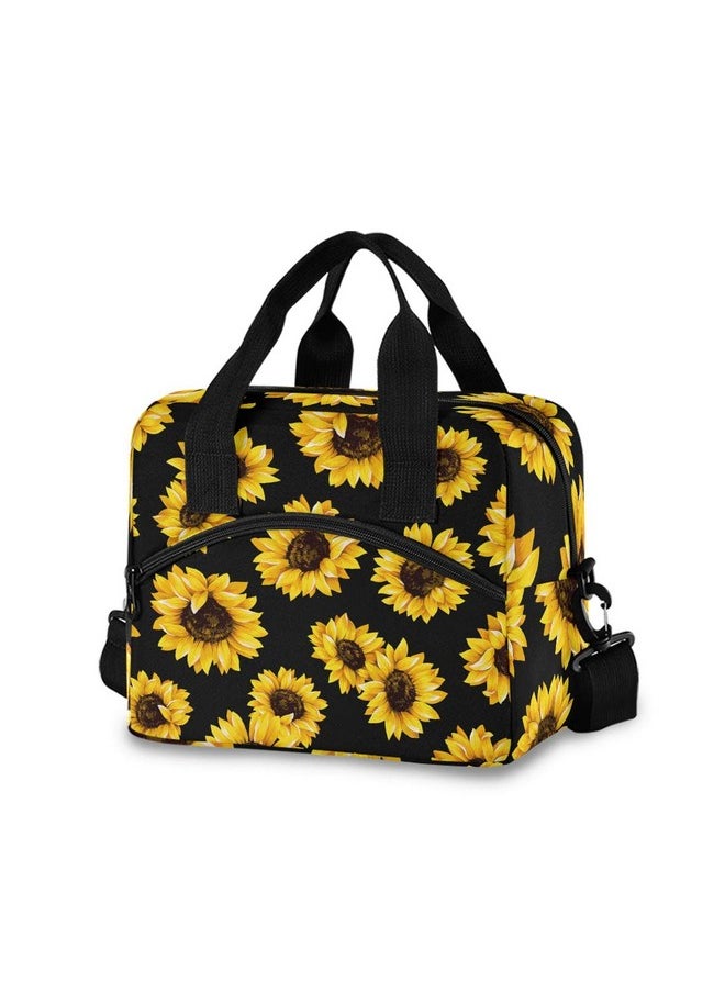 Qilmy Sunflower Lunch Bag Insulated Cooler Lunch Tote Bag with Adjustable Shoulder Strap for Office Work School Picnic Travel