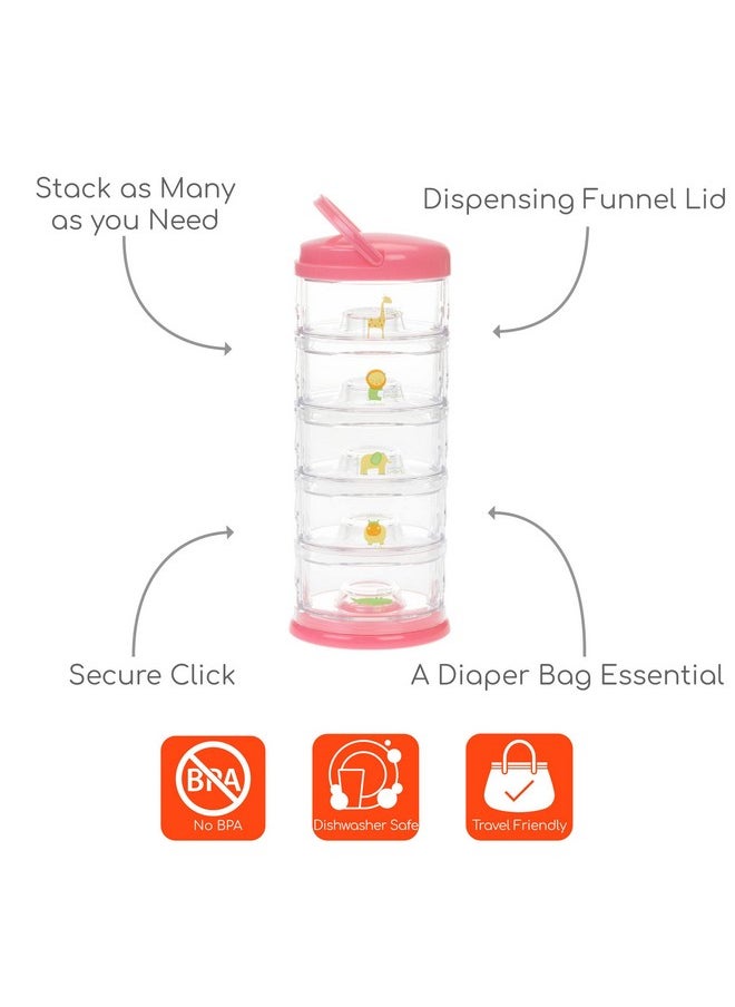 Innobaby Packin' Smart Stackable and Portable Storage System for Formula, Baby Snacks and More. Set of 5 Stackable Containers in Strawberry Sorbet. BPA Free.