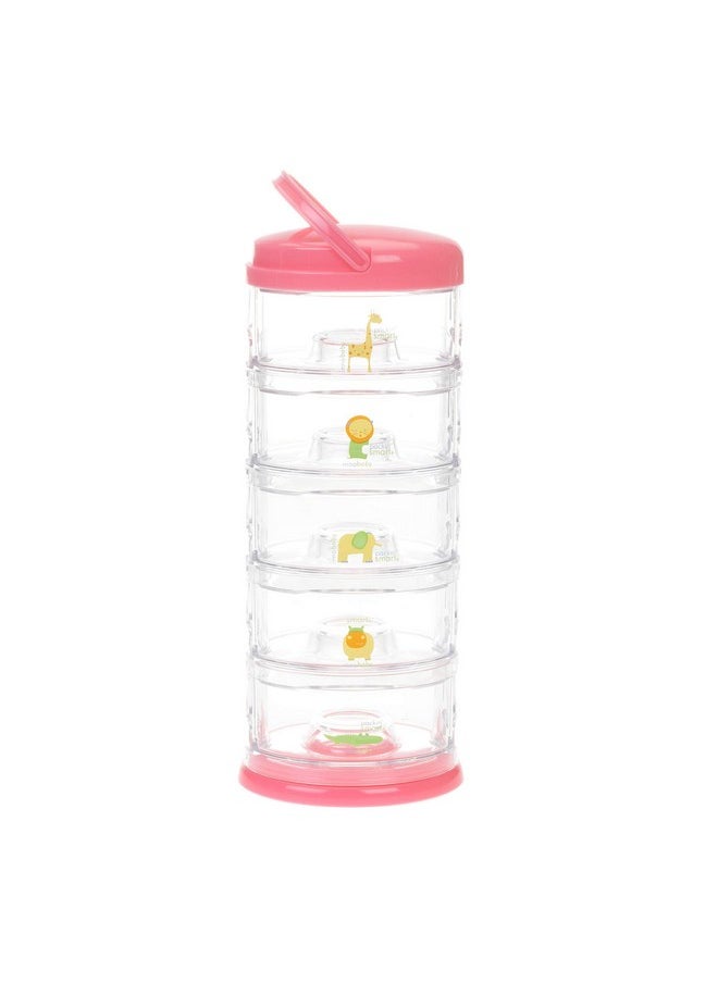 Innobaby Packin' Smart Stackable and Portable Storage System for Formula, Baby Snacks and More. Set of 5 Stackable Containers in Strawberry Sorbet. BPA Free.