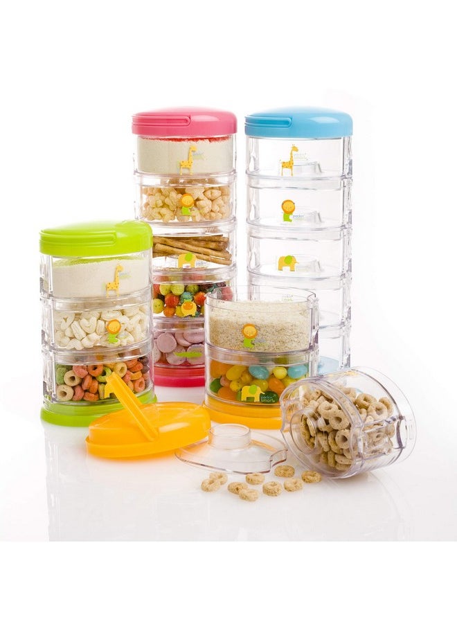 Innobaby Packin' Smart Stackable and Portable Storage System for Formula, Baby Snacks and More. Set of 5 Stackable Containers in Strawberry Sorbet. BPA Free.