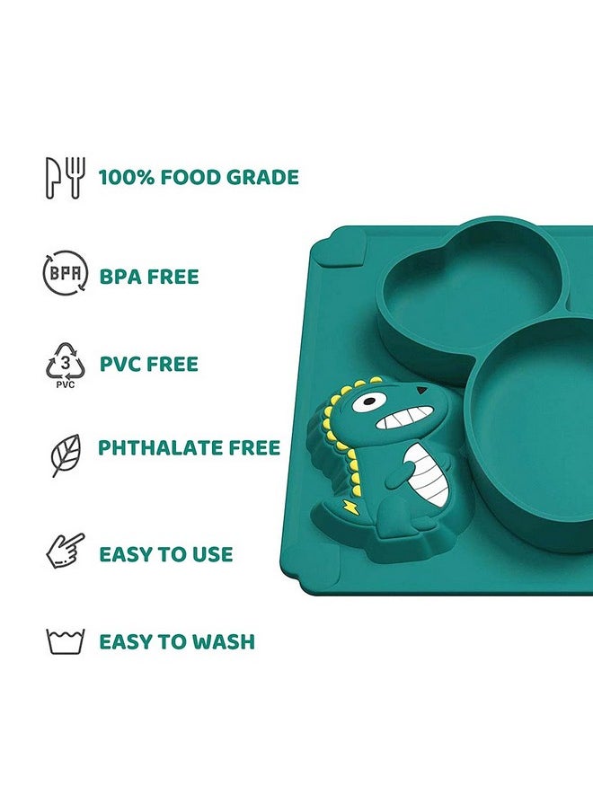 SNOWIE SOFT® Baby Suction Plates for Baby Feeding; Silicone Toddler Plates with Deep Divided for Kids to Feed Themselves, Baby Place Mats with Cute Dinosaur Design, BPA Free