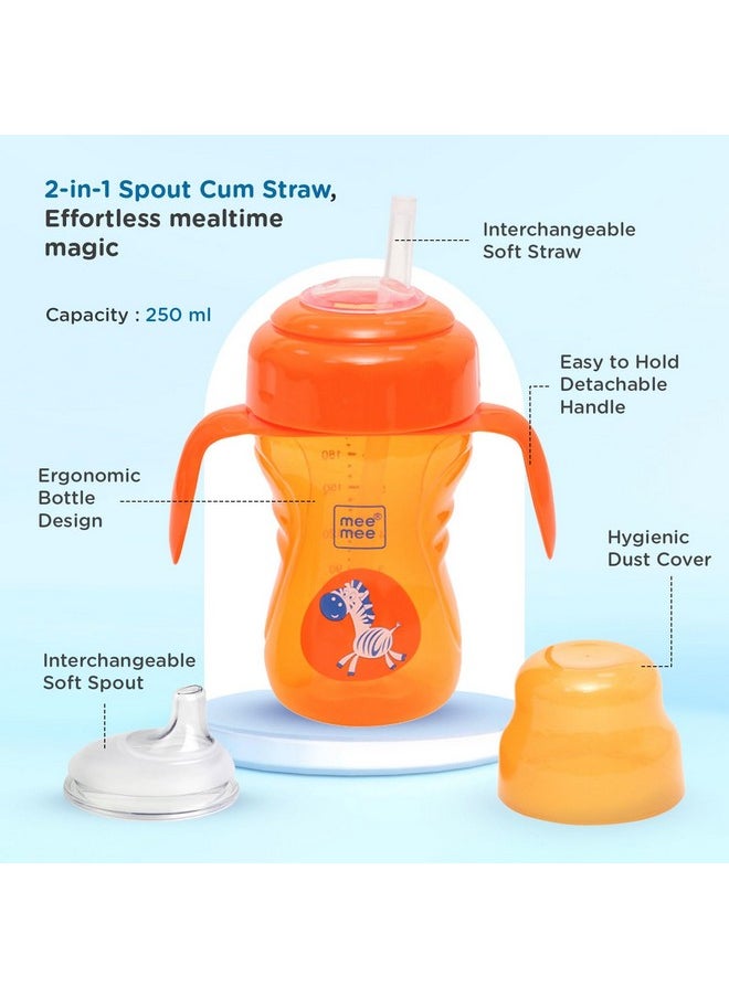 Mee Mee 2 in 1 Sipper Cup with Soft Silicone Spout & Straw for Baby | Sippy Cup for Toddlers | Twin Handle for Better Hold Grip and Drink | BPA Free, Non-Toxic with Anti Leak System | 210 ml (Orange)