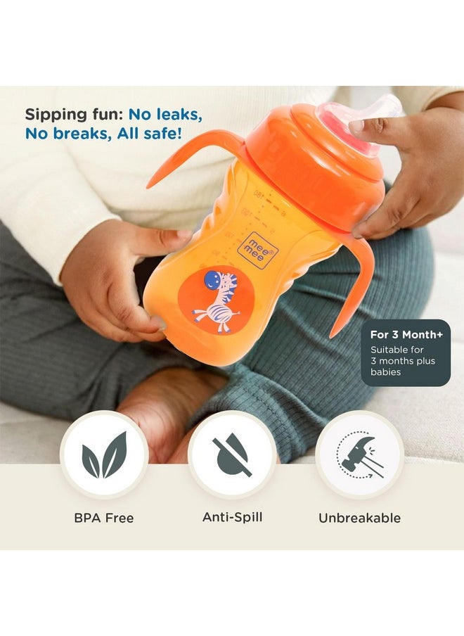 Mee Mee 2 in 1 Sipper Cup with Soft Silicone Spout & Straw for Baby | Sippy Cup for Toddlers | Twin Handle for Better Hold Grip and Drink | BPA Free, Non-Toxic with Anti Leak System | 210 ml (Orange)