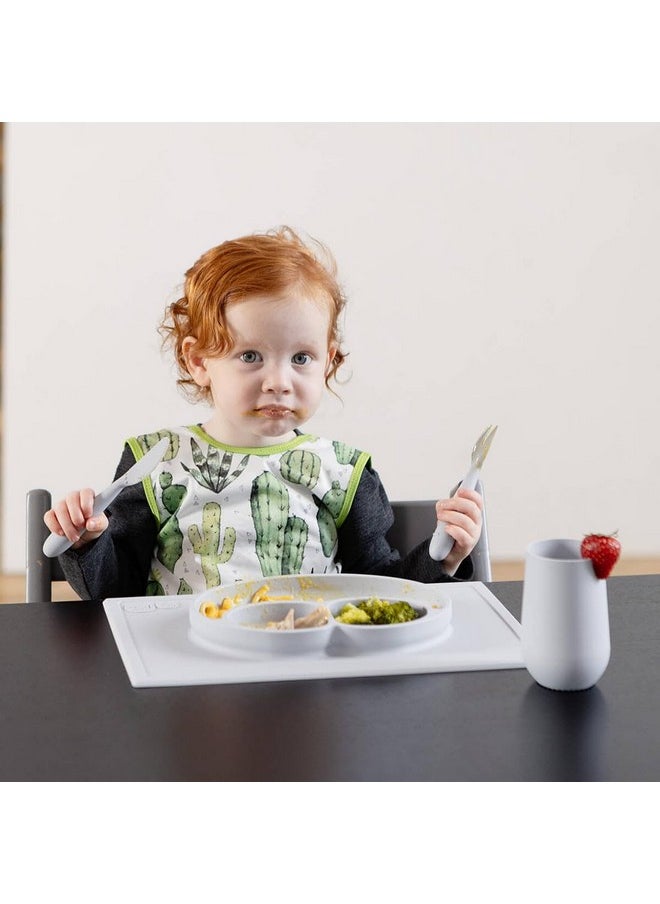 ezpz Happy Mat - 100% Food Grade Silicone Suction Plate with Built-in Placemat for Toddlers Smile Design Plates Promotes Baby Led Weaning - Divided Plate - Microwave, Oven & Dishwasher Safe (Pewter)