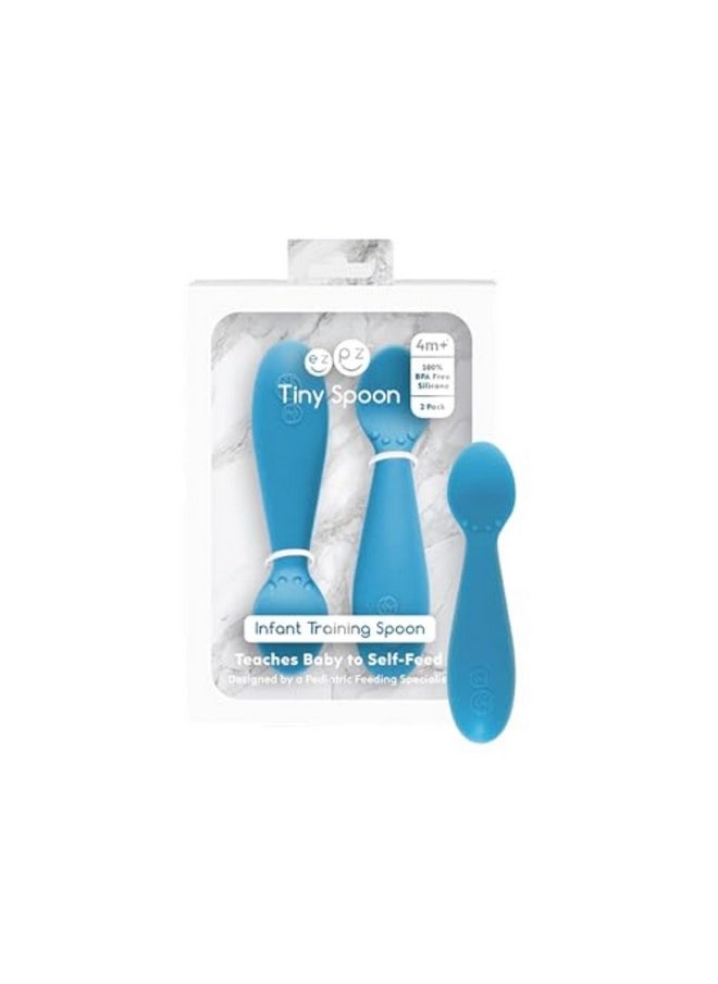 Ezpz Tiny Spoon - 100% Silicone Spoons for Baby Led Weaning + Purees - Designed by a Pediatric Feeding Specialist - 6 Months+ (2 Pack in Blue)