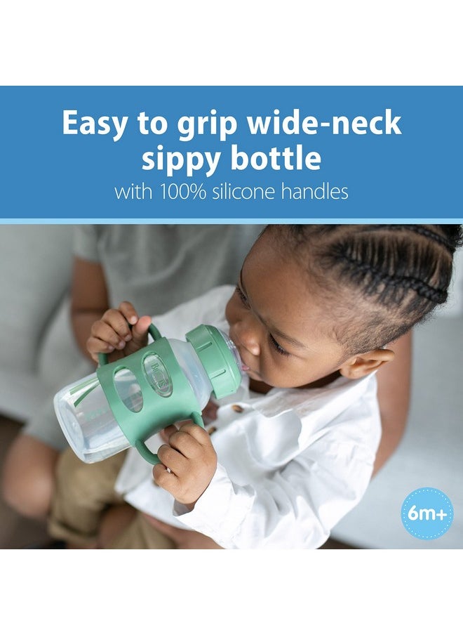 Dr. Brown's Milestones Wide-Neck Sippy Spout Bottle with 100% Silicone Handles, Easy-Grip Handles with Soft Sippy Spout, 9oz/270mL, Green & Gray, 2-Pack, 6m+